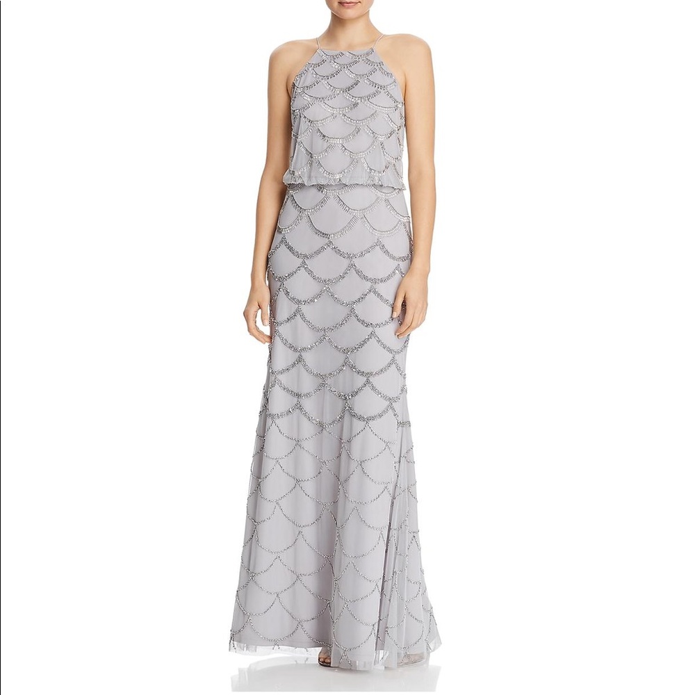 Adrianna Papell Beaded Scalloped Evening Dress